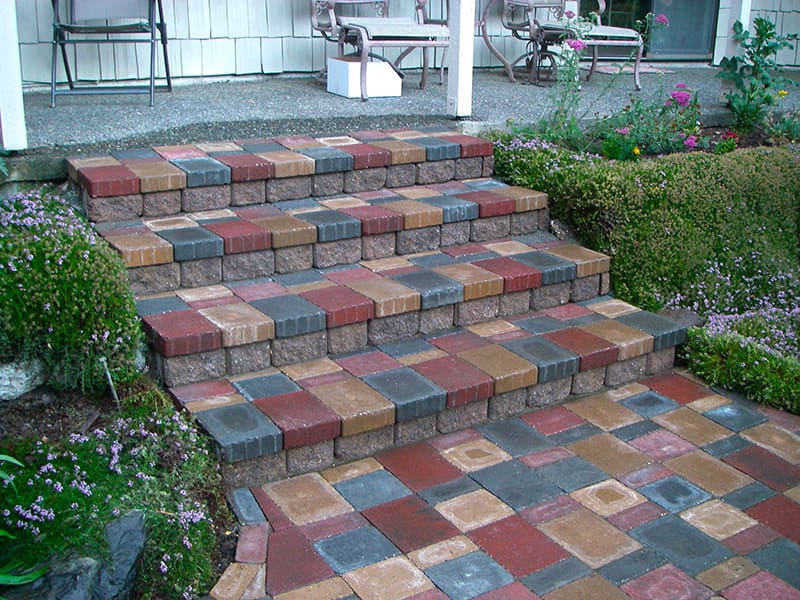 Colorful pathway and stairs to patio